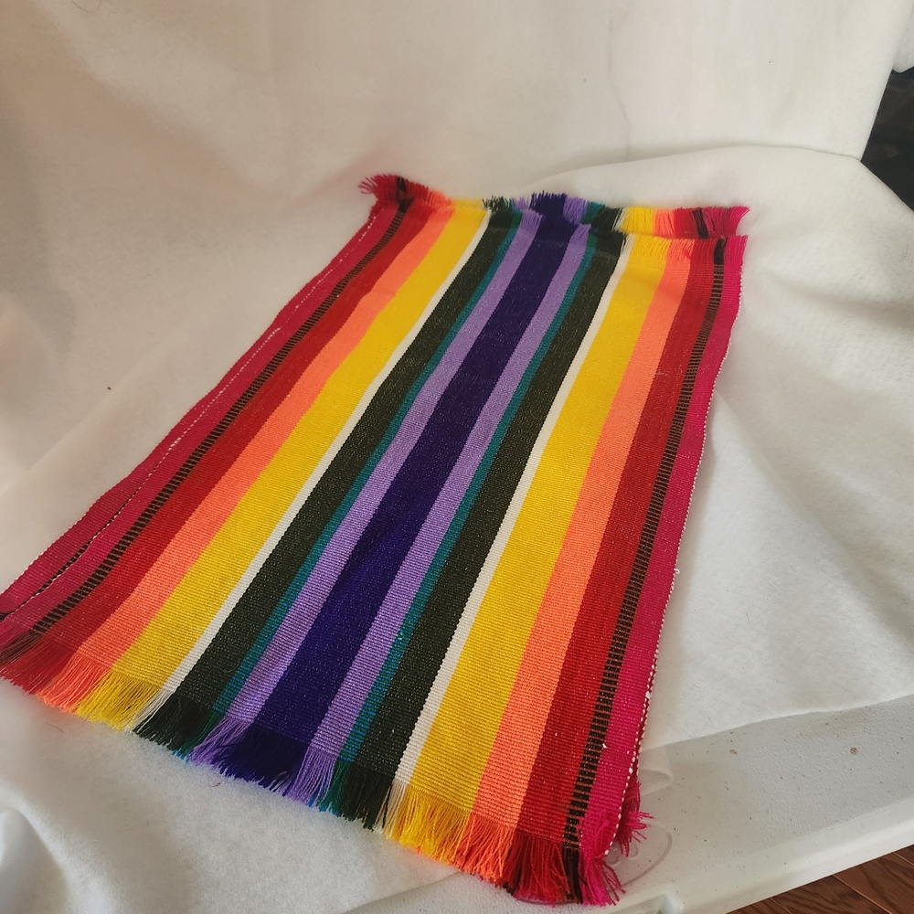Multicolor Striped Kitchen Set Of 4 Placemats Fringe Rainbow Vibrant 21.5 X 13.5